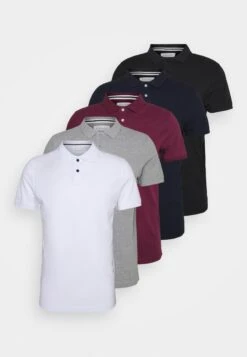 Pier One 5 Pack - Polo - Black/White/Bordeaux/Navy/Gray Marl